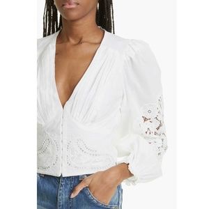 FARM Rio Eyelet & Lace Trim Cotton Blouse